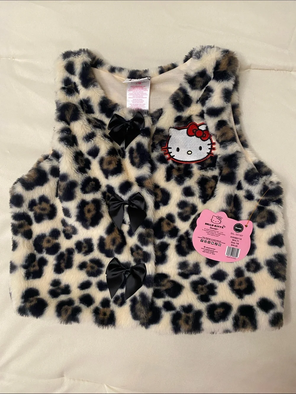 Hello Kitty Faux Fur Leopard Vest - Black, Tan, Cream